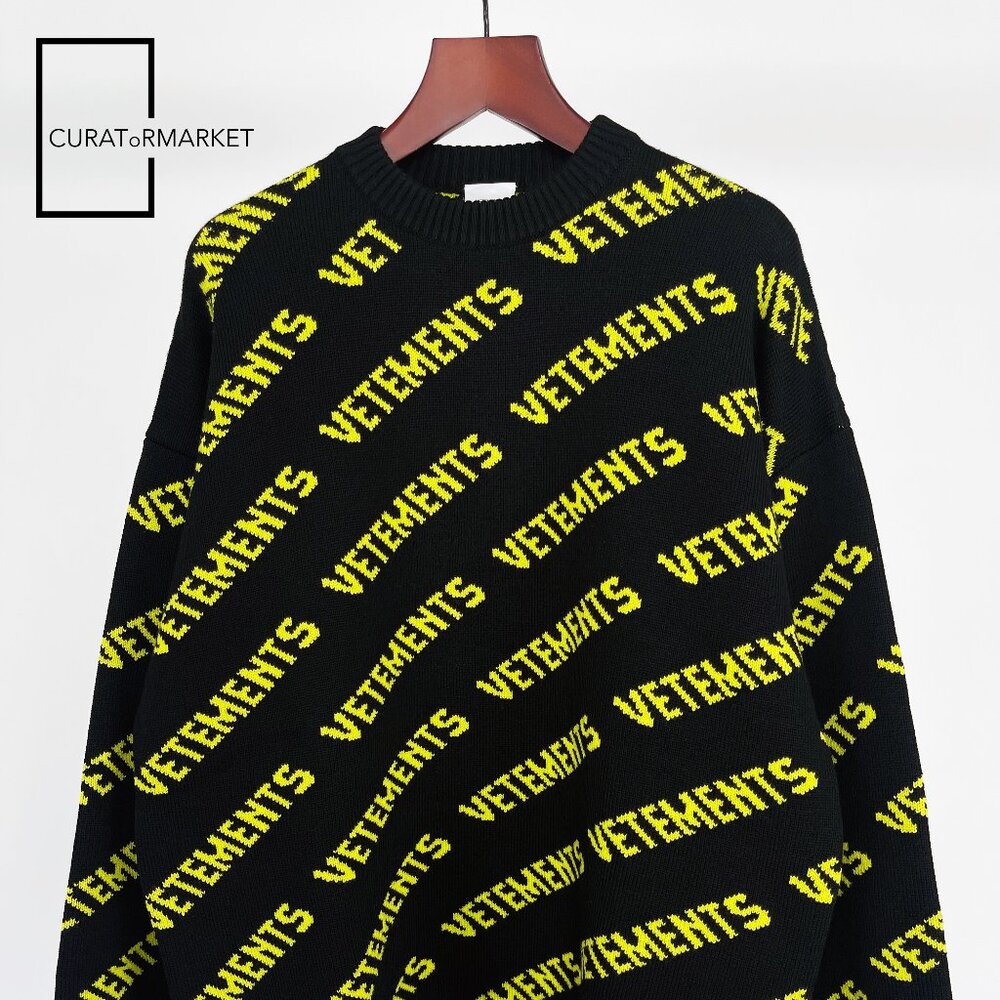Vetements: RARE Neon All Over Monogram Pattern Logo Knit Fine Wool FW22